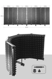 Midex PF-43 Mikrofon Ses Yalıtım İzolasyon Paneli 5 Bölümlü Ayaklı (69x26 cm) - 2
