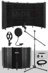 Midex PF-43X Set Mikrofon Ses Yalıtım Paneli (69x26cm) Stand Filtre Shock Mount XLR Kablo Sünger - 1
