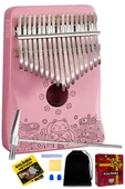 Midex KLX-350 Kedicik Desenli Pembe Kalimba Gerçek Ağaç 17 Tuşlu Full Set - 1