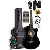 Midex Cg-390Bk-Xbag Siyah Klasik Gitar 4/4 Sap Ayarlı Kesik Kasa Full Set (Çanta Tuner Askı Capo Metod Pena) - 1