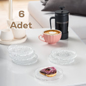Porsima Elusia Desenli Dik Tabak - 6 Lı Cam Sunumluk Pasta Kurabiye Kek Ikram Servis Tabağı-12 Cm - 1