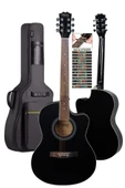 Midex XC-200BK Kesik Kasa Siyah Akustik Gitar 4/4 Yetişkin Üst Segment (Gigbag Çanta Tuner Capo Askı Pena) thumbnail 4