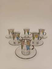 Gümüş Yaldızlı Exclusive Lüks Çay Seti 18 Parça Taç Model - 5