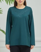 Kadın İşlemeli Anne Günlük Orta Yaş Penye Bluz - 3