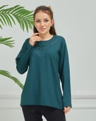 Kadın İşlemeli Anne Günlük Orta Yaş Penye Bluz - 1