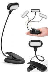 Ledli Klipsli Mini Kitap Okuma Lambası Mandallı Pille Çalışan Işık Masa Lambası Kitap Okuma Işığı - 1