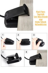 Ledli Klipsli Mini Kitap Okuma Lambası Mandallı Pille Çalışan Işık Masa Lambası Kitap Okuma Işığı - 3