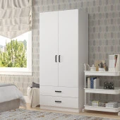 Midoser Yaman 80 Cm Mat Beyaz 2 Kapaklı 2 Çekmeceli Elbise Dolabı - Gardırop - 1