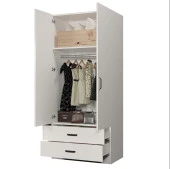 Midoser Yaman 80 Cm Mat Beyaz 2 Kapaklı 2 Çekmeceli Elbise Dolabı - Gardırop - 2