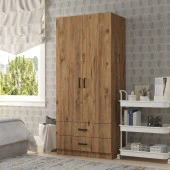 Midoser Yaman 80 Cm Atlantik Çam 2 Kapaklı 2 Çekmeceli Elbise Dolabı - Gardırop - 1