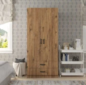 Midoser Yaman 80 Cm Atlantik Çam 2 Kapaklı 2 Çekmeceli Elbise Dolabı - Gardırop - 2