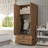 Midoser Yaman 80 Cm Atlantik Çam 2 Kapaklı 2 Çekmeceli Elbise Dolabı - Gardırop - 3