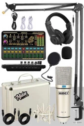 Midex CX1 Platinium Set Efektli Ses Kartı Mikrofon Stand Kayıt Canlı Yayın Seti thumbnail 1