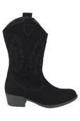 Nakışlı Siyah Süet Kovboy Kadın Bot - Nana - 2