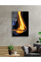 Modern Tablo Sarı Mavi Ateş Yanan Kibrit Cam Tablo 90x60 Renkli - 2