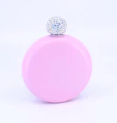 Paslanmaz Çelik Cep Matarası Taşlı Kapak - Pembe (5oz 148 ml) - 2