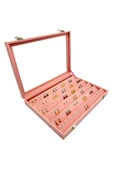 Camlı Küpe Koleksiyon Kutusu Süet Pembe - 1