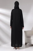 Siyah Kadın Pratik Başörtülü Fermuarlı Tek Parça Namaz Elbisesi Seccade Seti - 7