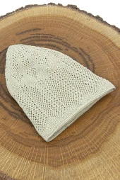 Safir İnce Örme Dantel Namaz Takkesi Krem 1 Adet thumbnail 2