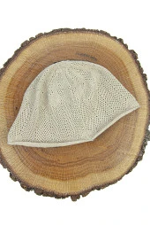 Safir İnce Örme Dantel Namaz Takkesi Krem 1 Adet thumbnail 3