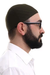 Koyu Haki Kışlık Çapraz Desenli Dokuma Takke - 4