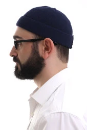 Lacivert Katlamalı Sade Desen Kışlık Orlon Takke Şapka thumbnail 3