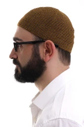 Hardal Kışlık Nokta Desenli Orlon Namaz Takkesi thumbnail 3