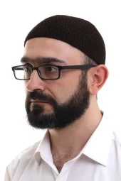 Koyu Kahverengi Kışlık Orlon Namaz Takkesi Baklava Desenli Takke thumbnail 1