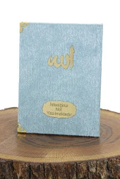 Mavi Mevlüt Hediyelik Kadife Kaplı Yasin Kitabı Tesbih Çeyizlik Seccade Seti thumbnail 5