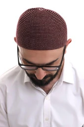 Bordo Kışlık Nokta Desenli Orlon Namaz Takkesi thumbnail 5
