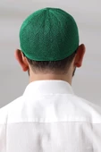 Yeşil Safir Dantel Detaylı Örme Namaz Takkesi - 5