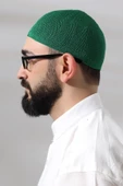 Yeşil Safir Dantel Detaylı Örme Namaz Takkesi - 3