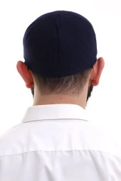 Lacivert Kışlık Çapraz Desenli Dokuma Takke thumbnail 6