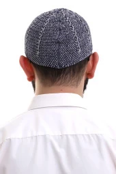 Lacivert Gri Kışlık Çift Renk Kadife Namaz Takkesi thumbnail 6