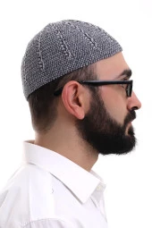 Füme Gri Kışlık Çift Renk Kadife Namaz Takkesi thumbnail 4