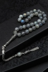 Labradorit Doğal Taş Tesbih 925 Ayar Gümüş 8 mm Küre Kesim thumbnail 1