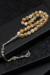 Sitrin Doğal Taş Tesbih 925 Ayar Gümüş 8 mm Küre Kesim thumbnail 1