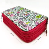 Simli Işıltılı Avokado Unicorn Flamingo Kalem Kutusu Vegan Deri Kalemkutu Üç Bölmeli Kalemlik - Pembe thumbnail 5