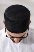 Siyah Kapitone Desenli Kadife Kalıp Namaz Takkesi - 5