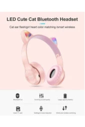 Kablosuz Bluetooth Kulaküstü Rgb Kedi Desenli Kulaklık P47m thumbnail 2