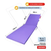 Fermuarlı Şezlong Minderi Katlanır Su Geçirmez Kumaş Katlanabilir Plaj Minderi 60x180x5 Mor thumbnail 2
