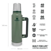 Stanley Klasik Vakumlu Paslanmaz Çelik Termos 1.4 LT The Legendary Classic Bottle 1.4L - Hammertone Green - 3