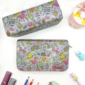 Simli Işıltılı Mor Unicorn Flamingo Kalem Kutusu Vegan Deri Kalemkutu Üç Bölmeli Kalemlik -Mor thumbnail 2