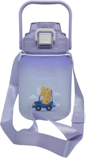 Vagonlife VGN2275-T Mor 1100ML Çocuk Pipetli/Pipetsiz Kullanım Su Matarası -Askılı- -Çıkartma Hediyeli - 1
