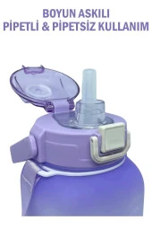 Vagonlife VGN2275-T Mor 1100ML Çocuk Pipetli/Pipetsiz Kullanım Su Matarası -Askılı- -Çıkartma Hediyeli - 2