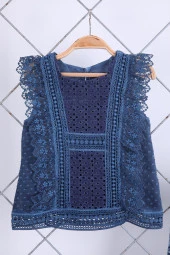 Babyhola 1-8 Yaş Şık Kız Çocuk Önden Fırfırlı Kot Kaprili Takım 3123 thumbnail 3