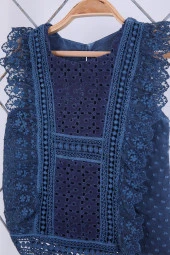 Babyhola 1-8 Yaş Şık Kız Çocuk Önden Fırfırlı Kot Kaprili Takım 3123 thumbnail 4