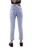 Düğme Detaylı ve Yüksek Belli Cepli Astarsız Mom Kadın Kot Pantolon Kar Açık Mavi Denim Dört Mevsim  - 4