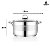 Amboss Saphire Paslanmaz Çelik 14 cm Cam Kapaklı Derin Tencere thumbnail 6