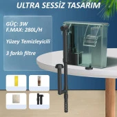 Valkyrie Askılı Şelale Akvaryum Filtre Kafa Motoru Iç Filtre 3W 280L Yüzey Temizleyicili 3 Filtreli - 1